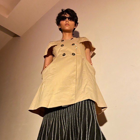 Cotton Trench Coat Dress in Beige - Picture 3 of 7